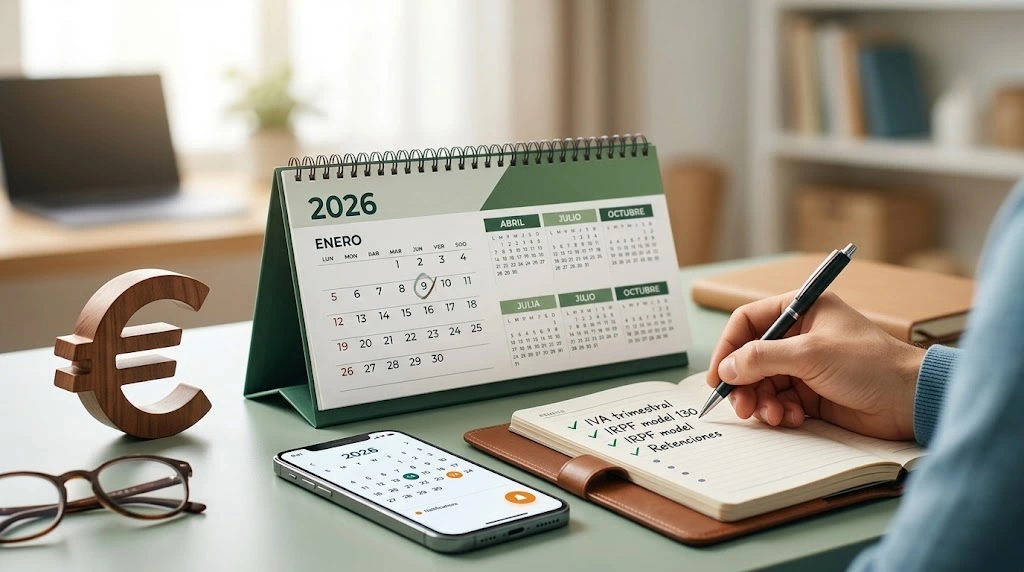 Calendario fiscal 2026 para autónomos en España con fechas clave de IVA e IRPF